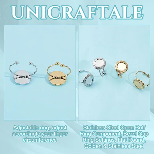 Miniatura 5 de UNICRAFTALE 10 piezas de 2 colores 304 de acero inoxidable abierto anillo componente DIY cúpula en blanco anillo de fabricación de anillos de copa