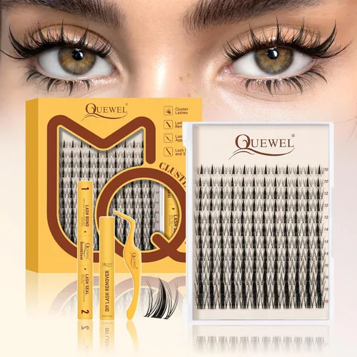 Miniatura 21 de QUEWEL Fairy-Lash-Clusters, 144 piezas Manga-Lash-Clusters Mix10-18mm Banda Invisible Natural Finas Clusters de Pestañas para Extensiones