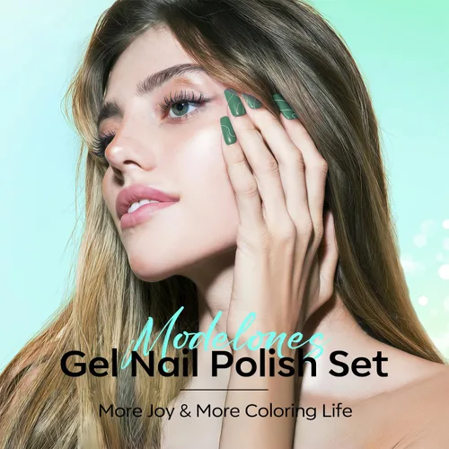 Miniatura 7 de modelones - Juego de 6 esmaltes en gel, tonos primavera, verano, gris brumoso, verde oscuro, brillantina, verde salvia, azul celeste, manicura A A6