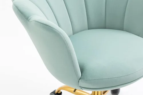Miniatura 8 de Silla cómoda de oficina en casa con ruedas, linda silla de escritorio ajustable de terciopelo con respaldo de concha marina moderna giratoria