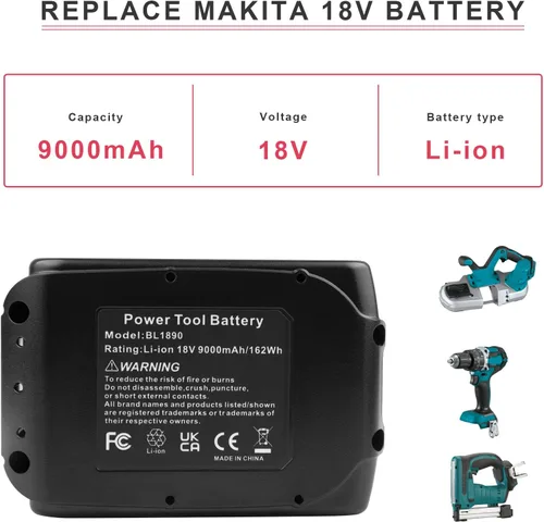 Miniatura 3 de ARyee Batería de repuesto BL1890 9000mAh 18V para herramientas eléctricas inalámbricas Makita BL1830 BL1840 BL1850 BL1860 BL1860 BL1890 DKP180Z