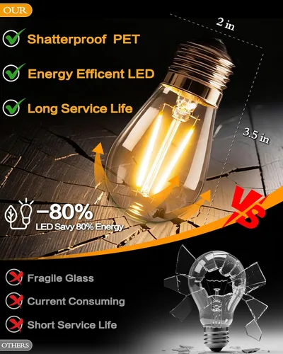 Miniatura 6 de Luces de Cadena para Exteriores, LED Súper Brillantes - 96 PIES 30 Bombillas S14 (2 de Repuesto), IP65 Resistente al Agua, Grado Comercial e
