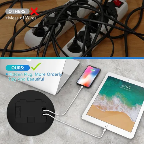 Miniatura 6 de Kit de Enchufe Circular Empotrado en Piso con 2* 20 Amperios de Acero Inoxidable GFCI, Receptáculo a Prueba de Manipulaciones, Hardware Resistente a