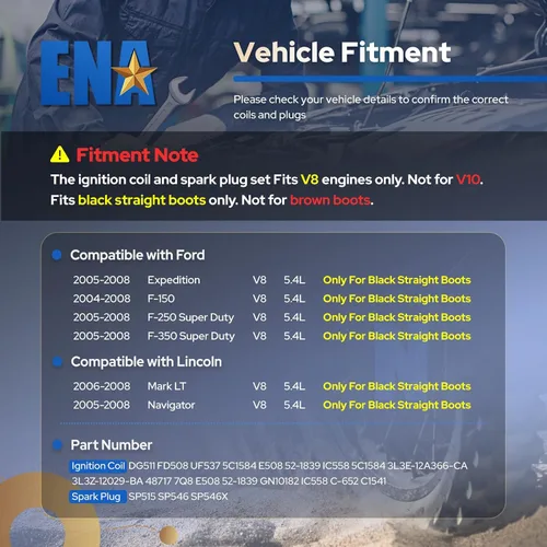 Miniatura 3 de ENA - Juego de 8 bujías de platino y 8 bobinas de encendido compatibles con Ford F150, F-150 Expedition, F-250 Super Duty, F-350 Super Duty 8