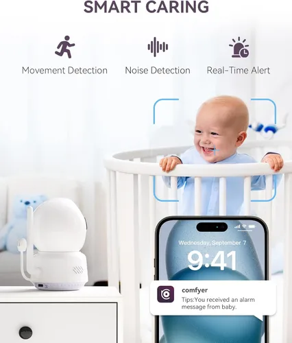 Miniatura 8 de Comfyer Monitor híbrido de video sin WiFi y WiFi inteligente para bebés, pantalla dividida de 5 pulgadas 1080P y control de aplicación de cámara 2K