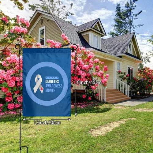 Miniatura 2 de Bandera de jardín con cinta azul del mes de la concienciación sobre la diabetes, cartel decorativo vertical de doble cara para patio, patio, hogar