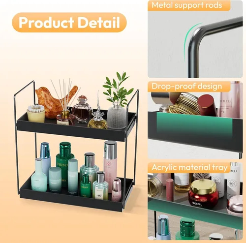 Miniatura 3 de NPPLUS Organizador de encimera de baño, estante de metal de 2 niveles para el cuidado de la piel, negro mate, 13.6 pulgadas de largo x 6.9 pulgadas