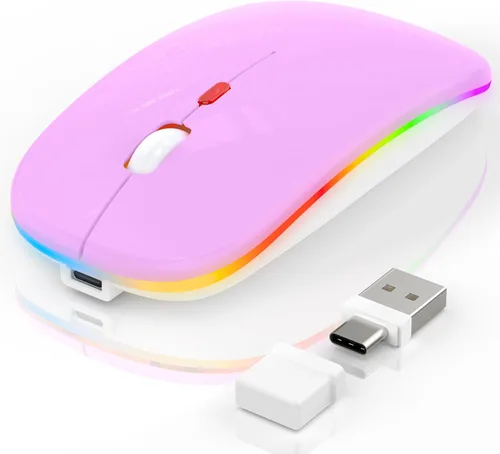 ratón LED inalámbrico - ratón RGB recargable Bluetooth inalámbrico para MacBook Pro Air Mac iPad PC portátil, ratón óptico silencioso USB C con