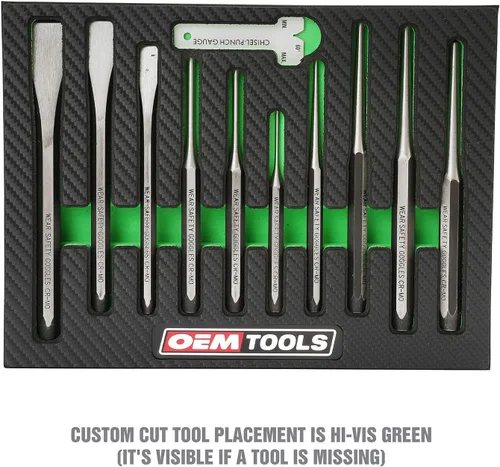 Miniatura 3 de OEMTOOLS 23996 - Juego de punzón y cincel, 11 piezas, corte, forma y punción, metales medianos y suaves, acero de aleación tratado térmicamente