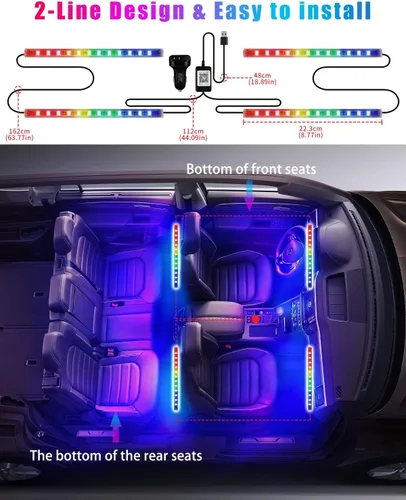 Miniatura 5 de YM E-Bright Tiras de luces LED RGB para automóvil con control de aplicación, mando a distancia inteligente, interior de neón debajo del salpicadero