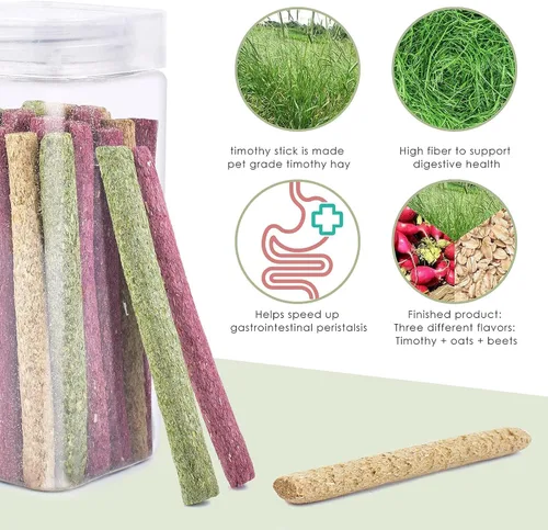 Miniatura 6 de ERKOON Timothy - Palitos de heno, juguetes masticables de conejo para dientes, palitos molares naturales, golosinas para conejitos, conejillos