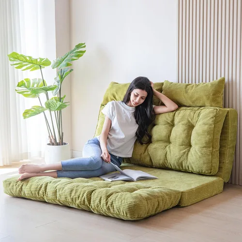 Miniatura 10 de MAXYOYO Sofá cama plegable, puf copetudo con almohadas, sofá de suelo para adultos, sofá de piso extra grueso y largo, sofá individual para Negro
