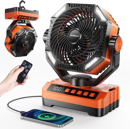 Miniatura 12 de Ventilador de campamento de 20000 mAh con luz LED, ventilador de escritorio oscilante automático con control remoto y gancho, ventilador de tienda