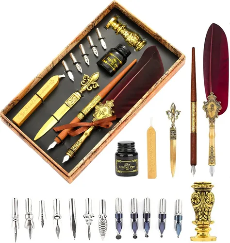 Miniatura 18 de Joyeee Juego de Plumas de Caligrafía, Juego de Pluma de Inmersión que Incluye Perlas de Cera de Sellado, Cuchara de Cera, Plumillas de Repuesto