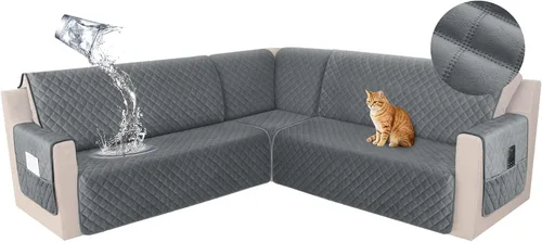Miniatura 35 de HDCAXKJ Funda seccional de esquina impermeable para sofá de terciopelo en forma de L, fundas para sofá para mascotas, perros, suaves, resistentes