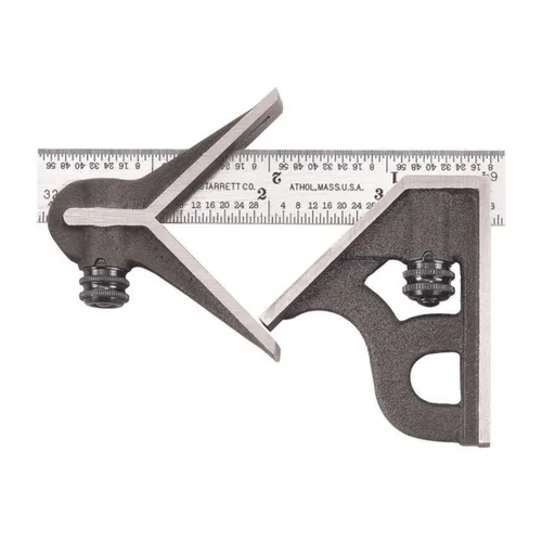 Miniatura 28 de Starrett Escuadra de combinación de acero con cabeza cuadrada - Longitud de hoja de 300 mm, cabezas de hierro fundido, pestillo reversible, punta