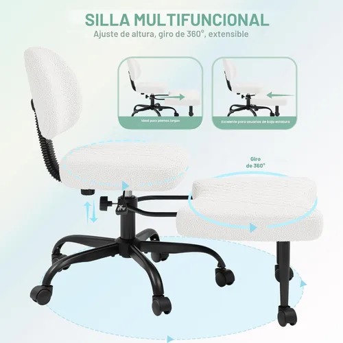 Miniatura 5 de GUNJI Silla de oficina ergonómica para piernas cruzadas, silla de meditación con ruedas y giro de 360°, silla ADHD con reposapiés, soporte lumbar