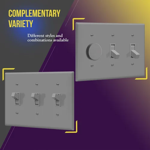 Miniatura 5 de ENERLITES Placa de interruptor triple para pared, placa para interruptor de palanca, acabado brillante, tamaño estándar de 3 posiciones 4.50" x Gris