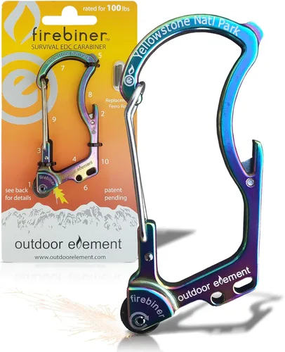 Miniatura 26 de OUTDOOR ELEMENT Firebiner Custom Engraved 6-in-1 Fire Starter Carabiner Multitool – Survival Gear EDC Keychain with Utility Blade, Bottle Opener