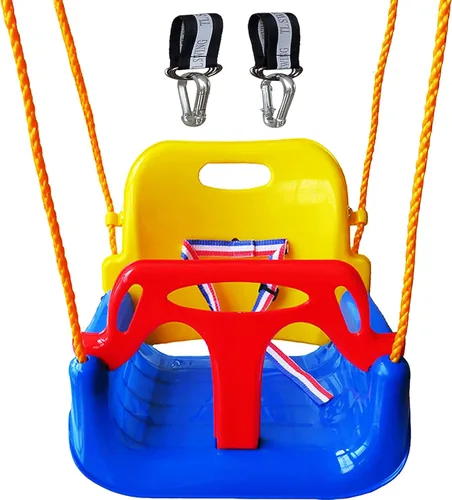 Columpio desmontable 3 en 1 para niños pequeños a adolescentes que juegan al aire libre (silla azul con ganchos a presión)