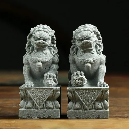Miniatura 3 de Foo Dogs Estatuas Par de León Guardián Fu Foo Perros Estatuas de Piedra Chino Feng Shui Decoración de inauguración de la casa Felicitaciones