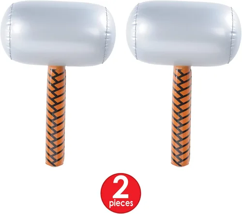 Miniatura 4 de Beistle Martillos inflables, paquete de 2, accesorios inflables novedosos con cabeza plateada y mango marrón, premios de carnaval de héroe