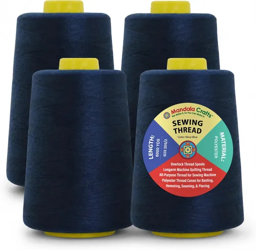 Miniatura 40 de Mandala Crafts 4 Pack of Serger Threads Cones Spools - 20S/2 24000 Yards Polyester Baby Blue Threads for Sergers Machine and Overlock Quilting