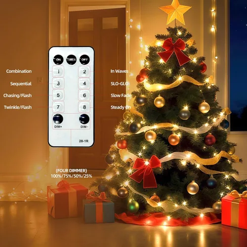 Miniatura 8 de AHAWILL Luces de Navidad blancas cálidas para exteriores, tira de 250 luces LED de 83 pies con 8 modos, luces de árbol de Navidad para interiores