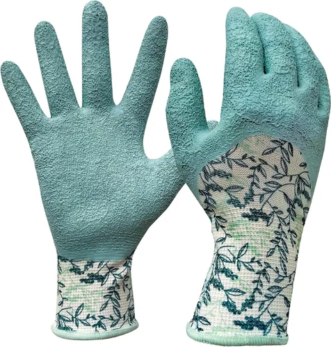 DIGZ Guantes de jardín de punto elástico de puño largo con revestimiento de látex de dedo completo