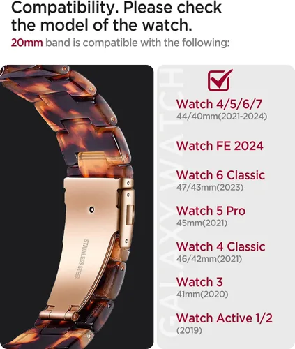 Miniatura 2 de Miimall Correa de resina para Samsung Galaxy Watch 7/6/5/4 1.575 in 1.732 in, 0.787 in de ancho, correa ligera y elegante para Galaxy Watch FE 1.575