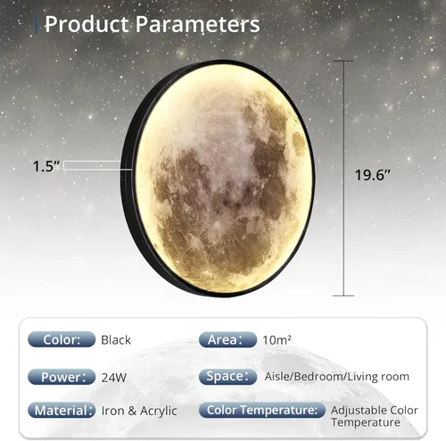 Miniatura 4 de Lámpara de pared de luna regulable de 19.6 pulgadas con control remoto, moderna lámpara de pared LED enchufable, lámpara de pared negra de 24 W