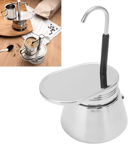 Miniatura 2 de Cafetera portátil de acero inoxidable para estufa de un solo canal, cafetera de café clásico para acampar en casa 50mL