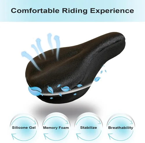 Miniatura 5 de Cojín de gel grueso y ancho para asiento de bicicleta con funda impermeable - Cómodo cojín de silicona de espuma viscoelástica para asiento