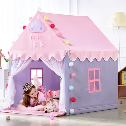 SISTICKER Tiendas de Juego para Niños para Niñas Casa de Juegos Rosa Grande para Niños Interior y Exterior Tienda de Princesa para Niños Tienda para