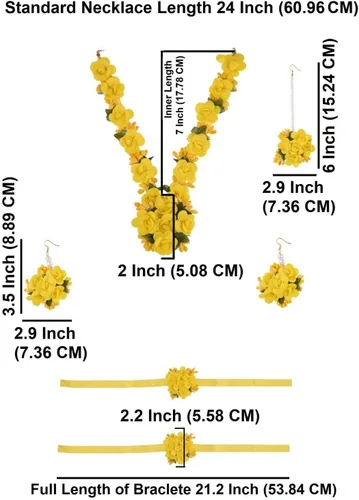 Miniatura 4 de Efulgenz Haldi Mehandi Flower Jewelry Set Indian Wedding Handmade Faux Roses Long Necklace Earrings Maang Tikka Bracelet Set Bridal Jewelry for