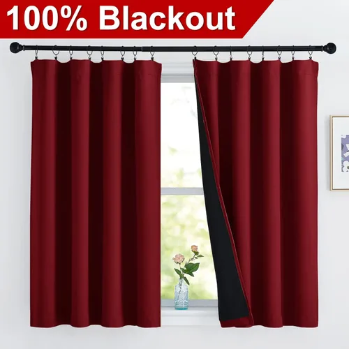 Miniatura 2 de NICETOWN Paneles de cortinas completamente opacas para cocina, cubiertas de ventana aisladas súper gruesas y suaves, cortinas 100% opacas con Rojo