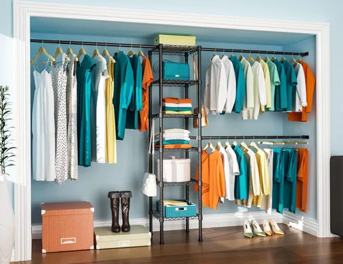 Ulif M1 Sistema Organizador de Almacenamiento para Closet, Perchero de Ropa de Metal Resistente de 6 Niveles con 3 Varillas Extensibles para Colgar,