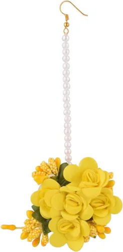 Miniatura 7 de Efulgenz Haldi Mehandi Flower Jewelry Set Indian Wedding Handmade Faux Roses Long Necklace Earrings Maang Tikka Bracelet Set Bridal Jewelry for