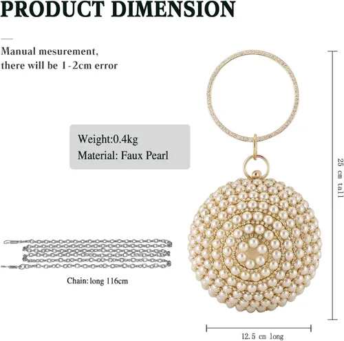 Miniatura 3 de Bolso de mano redondo para mujer, con diamantes de imitación, bolso de noche con cuentas de perlas