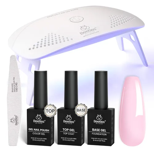 Miniatura 8 de Kit de esmalte de uñas en gel negro de Beetles con luz UV, juego de 5 esmaltes de uñas en gel con base y capa superior y lima de uñas