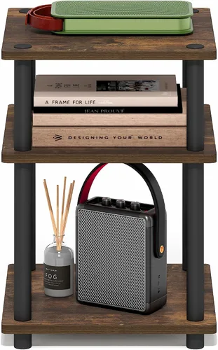 Miniatura 5 de Furinno Turn-N-Tube - Mesa auxiliar cuadrada moderna de 3 niveles, estantes abiertos sin herramientas, mesita de noche, mesita de noche, mesa