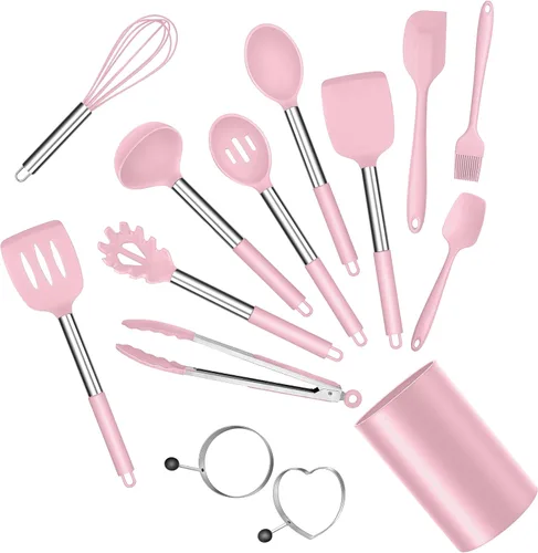 Miniatura 20 de E-far - Juego de utensilios de cocina de silicona, juego de 30 utensilios de cocina con soporte, espátulas de cocina resistentes al calor, cucharón