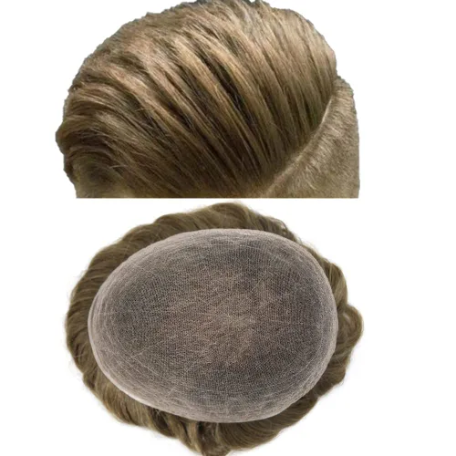 Miniatura 40 de Toupee para hombres Piezas de cabello humano real, encaje francés completo para hombres, pieza de cabello, nudos blanqueados, línea capilar natural