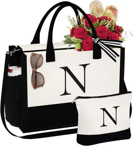 Miniatura 10 de YOOLIFE Regalos de Navidad para Mujeres - Bolsa Tote con Inicial y Bolsa de Maquillaje, Rellenos de Calcetín Navideño para Mujeres Mamá Esposa