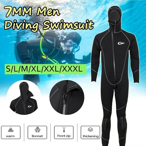 Miniatura 4 de Traje de neopreno ultra elástico para hombre de 7 mm de neopreno, traje de buceo de cuerpo completo con cremallera frontal para invierno, cálido