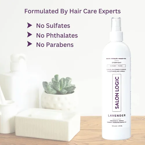 Miniatura 4 de SalonLogic Aerosol acondicionador y desenredante sin enjuague diario, lavanda, limpio y puro, calidad de salón, aroma natural, repara el cabello