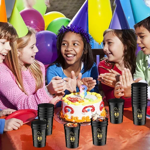 Miniatura 6 de Mototo 30 tazas pequeñas de cumpleaños de 8 onzas con texto en inglés «Cheer to 40 años», vasos de plástico para estadios de cumpleaños, color negro