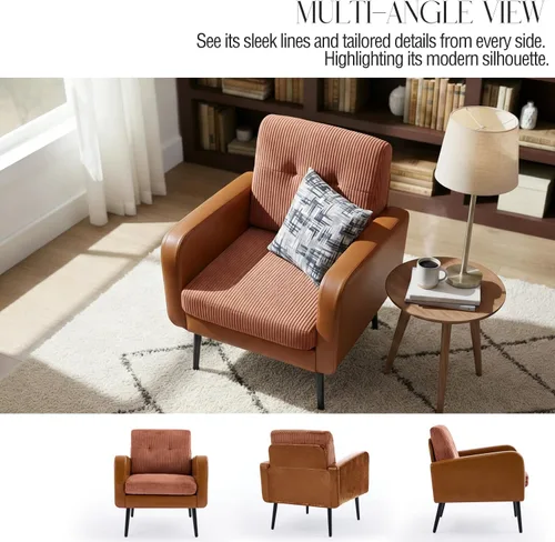 Miniatura 4 de Cómoda silla decorativa para sala de estar, silla de lectura moderna de mediados de siglo, con patas de metal, sillón tapizado para dormitorio