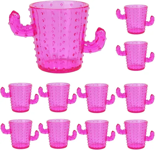 ZZYFGH Vasos de chupito de cactus de plástico (juego de 12), 2 onzas, lindos vasos de tequila de cactus rosa para occidental, despedida de soltera,
