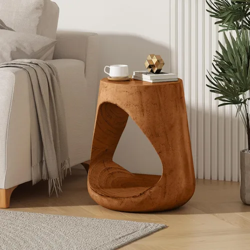 Miniatura 26 de WILLIAMSPACE Juego de 2 mesas auxiliares anidadas, mesas de café redondas de madera color naranja mate, mesas auxiliares modernas de lujo, mesa